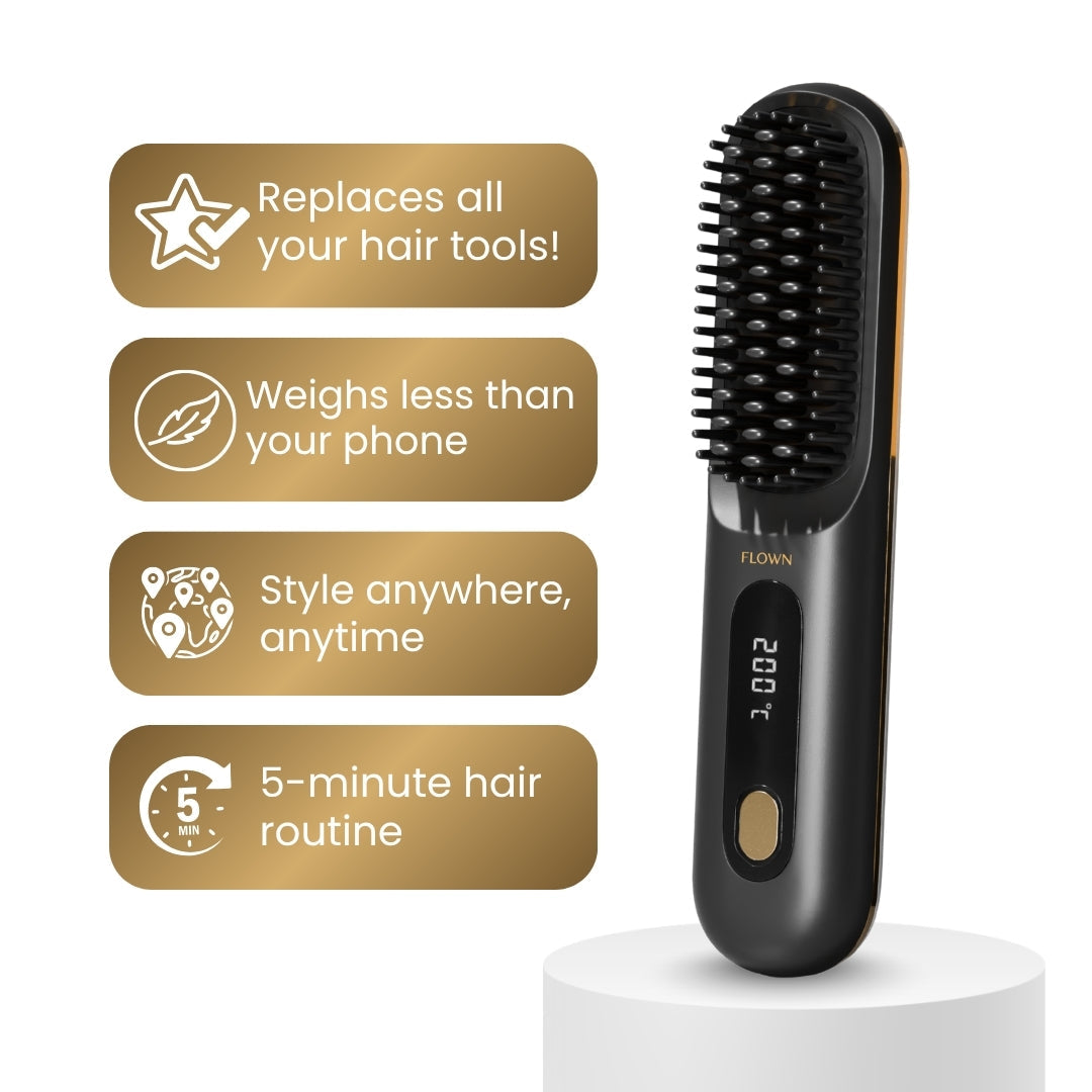 [NEW]  FLOWN formerly Numoya Portable Straightener Brush - GoBrush MAX + FREE Leather Pouch